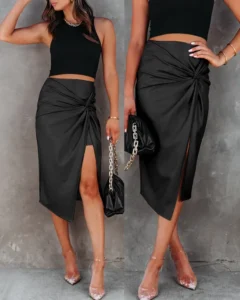 Pu Leather Skirt Beige Black b