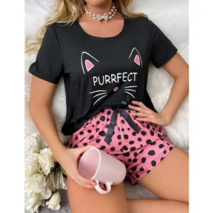 Women's pajamas set pink black