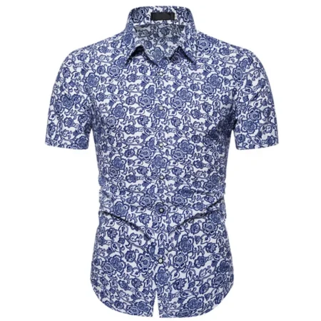 Blue short sleeves floral shirt for men