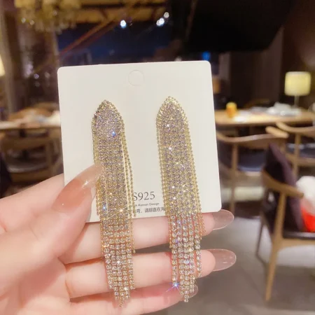 Glam earrings long pendants crystal rocks