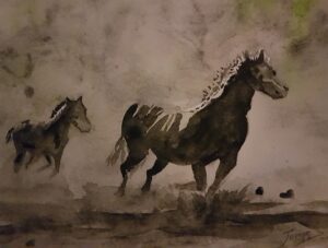 Originalt akvarell maleri To hester