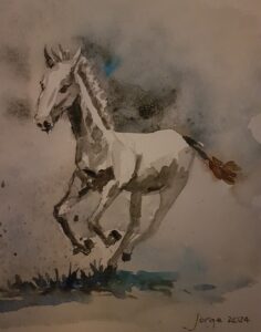 Watercolor painting White horse