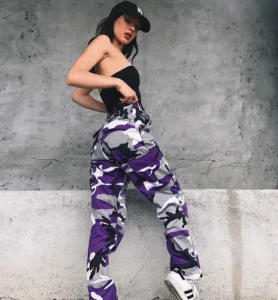 Camouflage pants for women purple