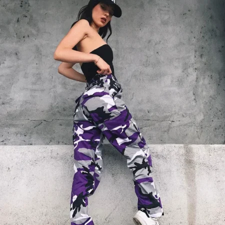 Camouflage pants for women purple