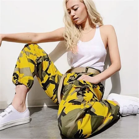 Camouflage print pants for women yellow