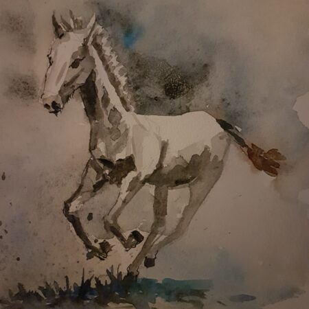 Watercolor painting White horse