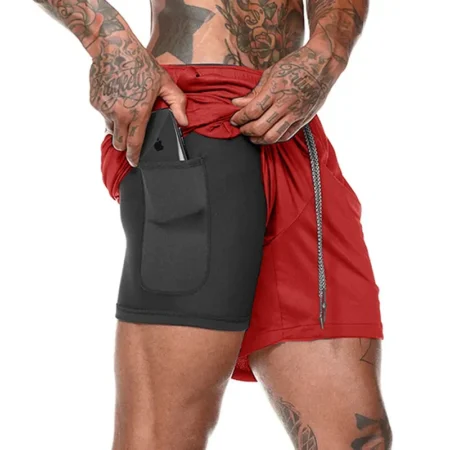 2 in 1 Shorts For Men Red