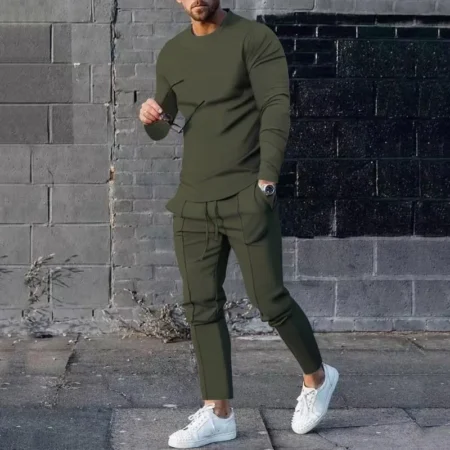 Casual Sport Clothes 2-piece Set For Men Army Green