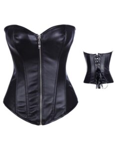 Sexy black faux leather corset with zipper