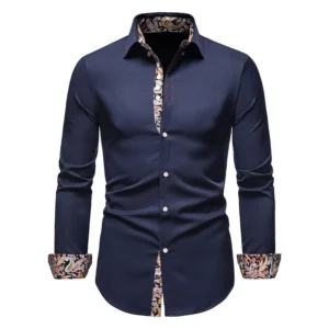 Shirt with colorful patchwork navy blue
