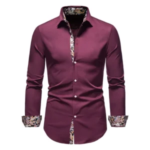 Shirt with colorful patchwork wine red