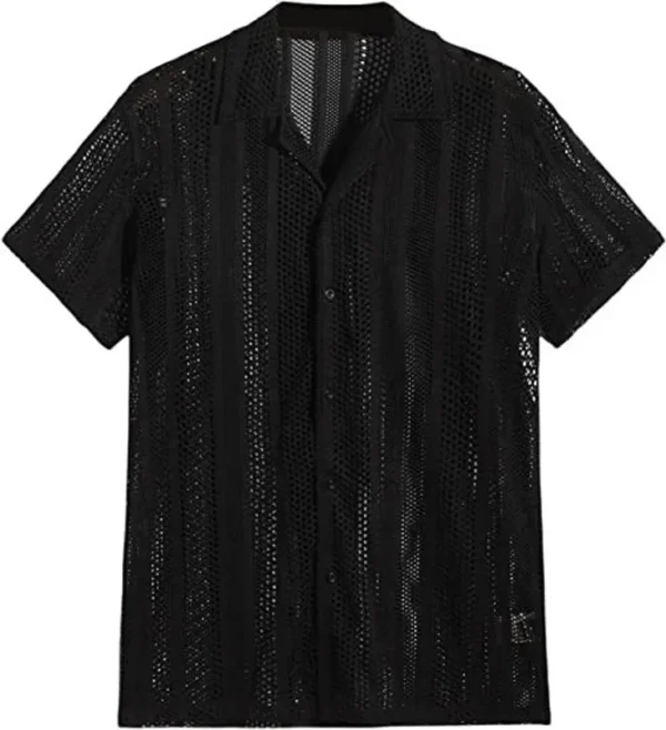 Short sleeved striped jacquard shirt for men black
