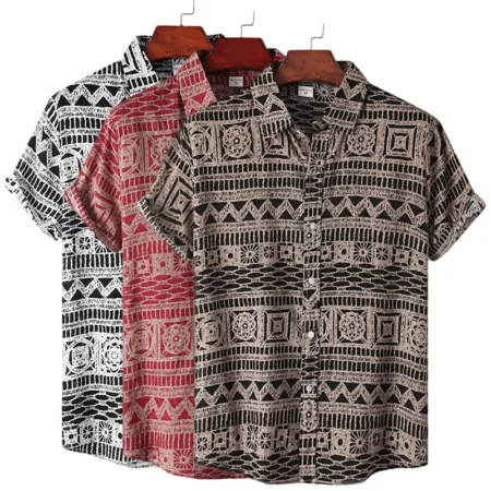Abstract printing short sleeve blouse for men