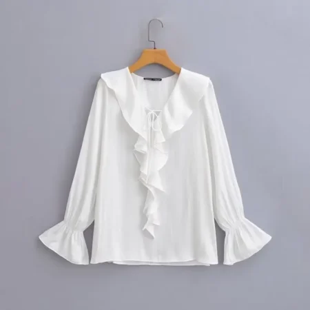 Blouse white long sleeve ruffles blouse