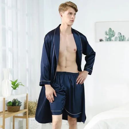 Blue bathrobe and boxershorts