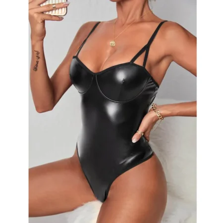 Bodysuit sort PU leather sexy bodysuit