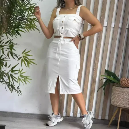 Casual 2-piece Skirt Vest Suit White