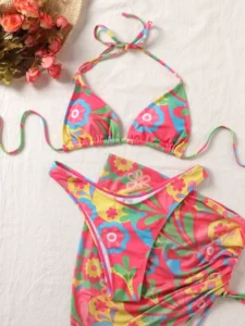 Colorful bikini and beach cover mini skirt