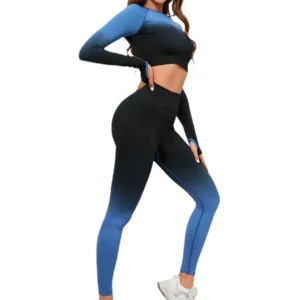 Fitness sport trening yoga leggings topp 2-delt sett blått