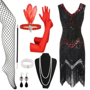 Great Gatsby Style Sexy Dress And Accessories black and red