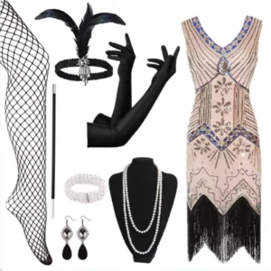 Great Gatsby Style Sexy Dress And Accessories pale pink