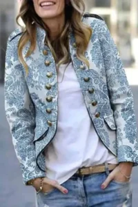 Steampunk Style Jacket Floral Blue And White