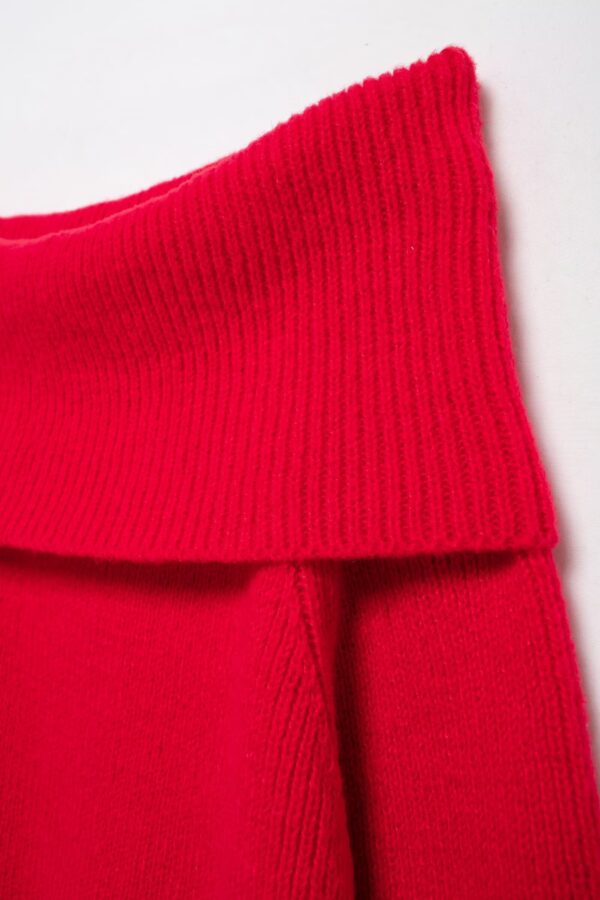 Strikket genser med stor krage Streetwear knit solid color sweater red b