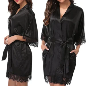 Black satin bathrobe