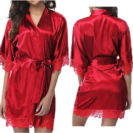 Red satin bathrobe for women