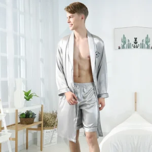 Robe and boxer shorts set silver