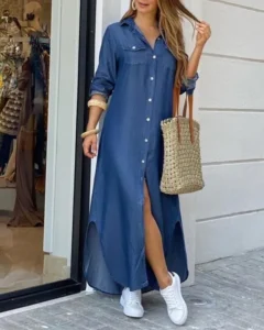 Blå lang kjole Casual Maxi Dress Blue