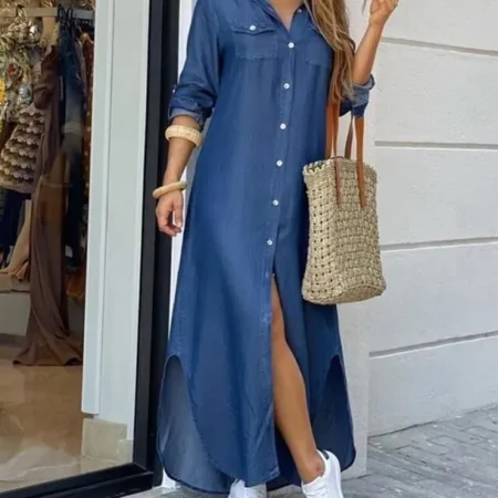 Blå lang kjole Casual Maxi Dress Blue