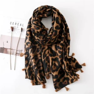 Langt leopard skjerf brunt