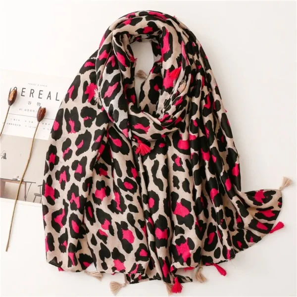 Langt leopard skjerf rosa