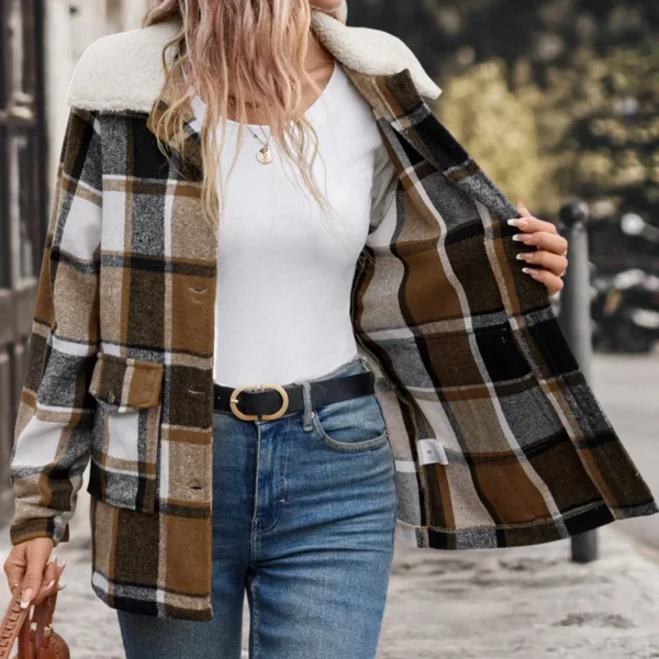 Rutet brun skjorte jakke damer plaid casual streetwear brown coat