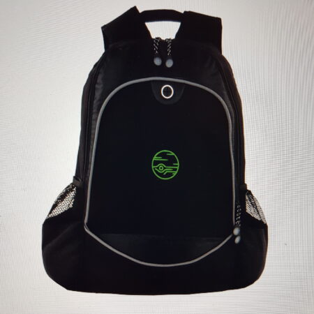 Sort ransel med grønt symbol