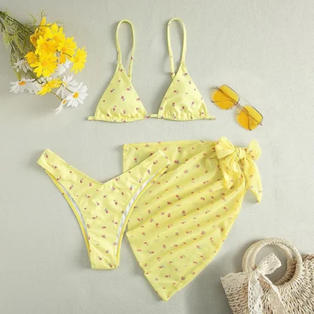 Bikini og strandskjørt gul