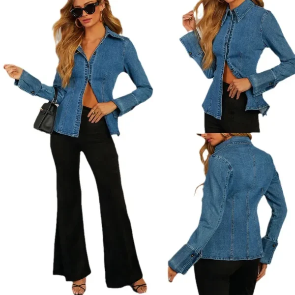 Blå denim bluse damer streetwear blue denim blouse