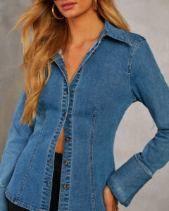 Blå denim bluse damer streetwear blue denim blouse b