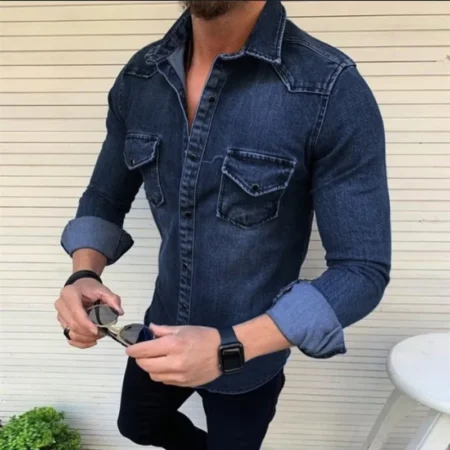 Jeansskjorte menn mrøkeblå men's jeans blouse dark blue