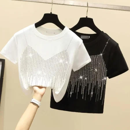 Kortermet party-taopp med strass Diamond Short Sleeve T-shirts