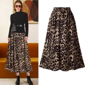 Langt vidt leopard skjørt casual midi leopard skirt