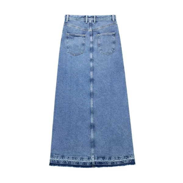 Long blue slit denim skirt b