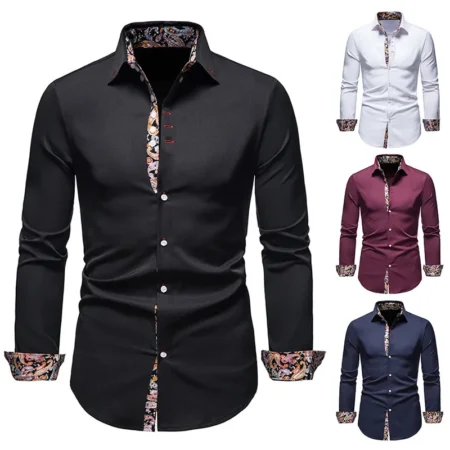 Men's color patchwork long sleeve blouse