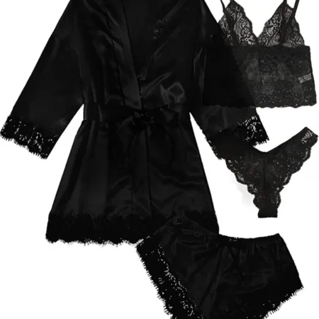 Morgenkåpe og undertøy sett sort women's robe and underwear black