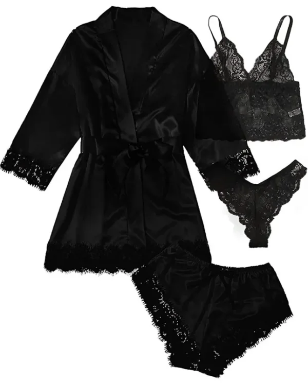 Morgenkåpe og undertøy sett sort women's robe and underwear black