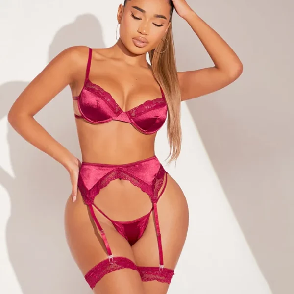 Underwear set sexy wireless 3-piece lingerie set pink