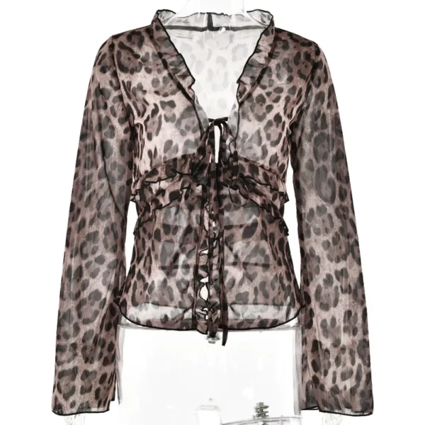 Brun leopard bluse med trompetermer c