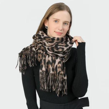 Tassel long leopard scarf