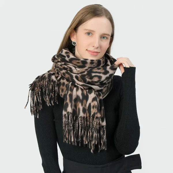 Tassel long leopard scarf